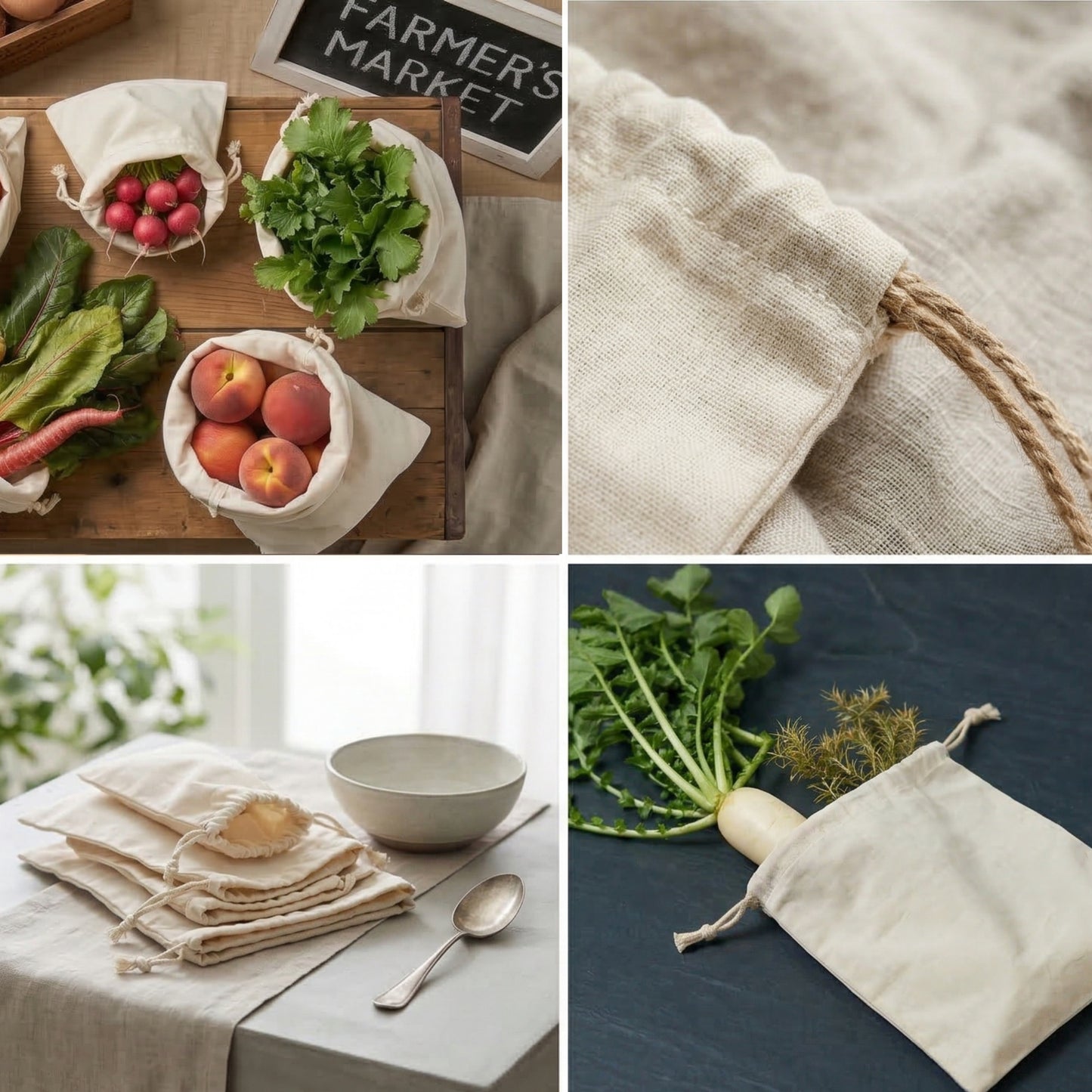 46x51 cm (18x20 Inches) 100% Organic Cotton Double Drawstring Eco-friendly Reusable Cotton Muslin Bags
