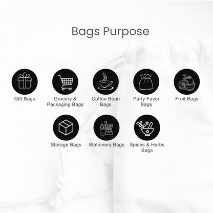 5x8 cm (2x3 Inches) 100% Organic Cotton Double Drawstring Eco-friendly Reusable Cotton Muslin Bags