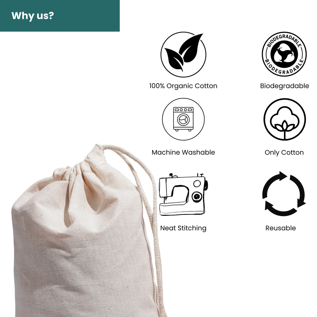 100% Organic Cotton Single Drawstring Eco-friendly Reusable Cotton Muslin Bags