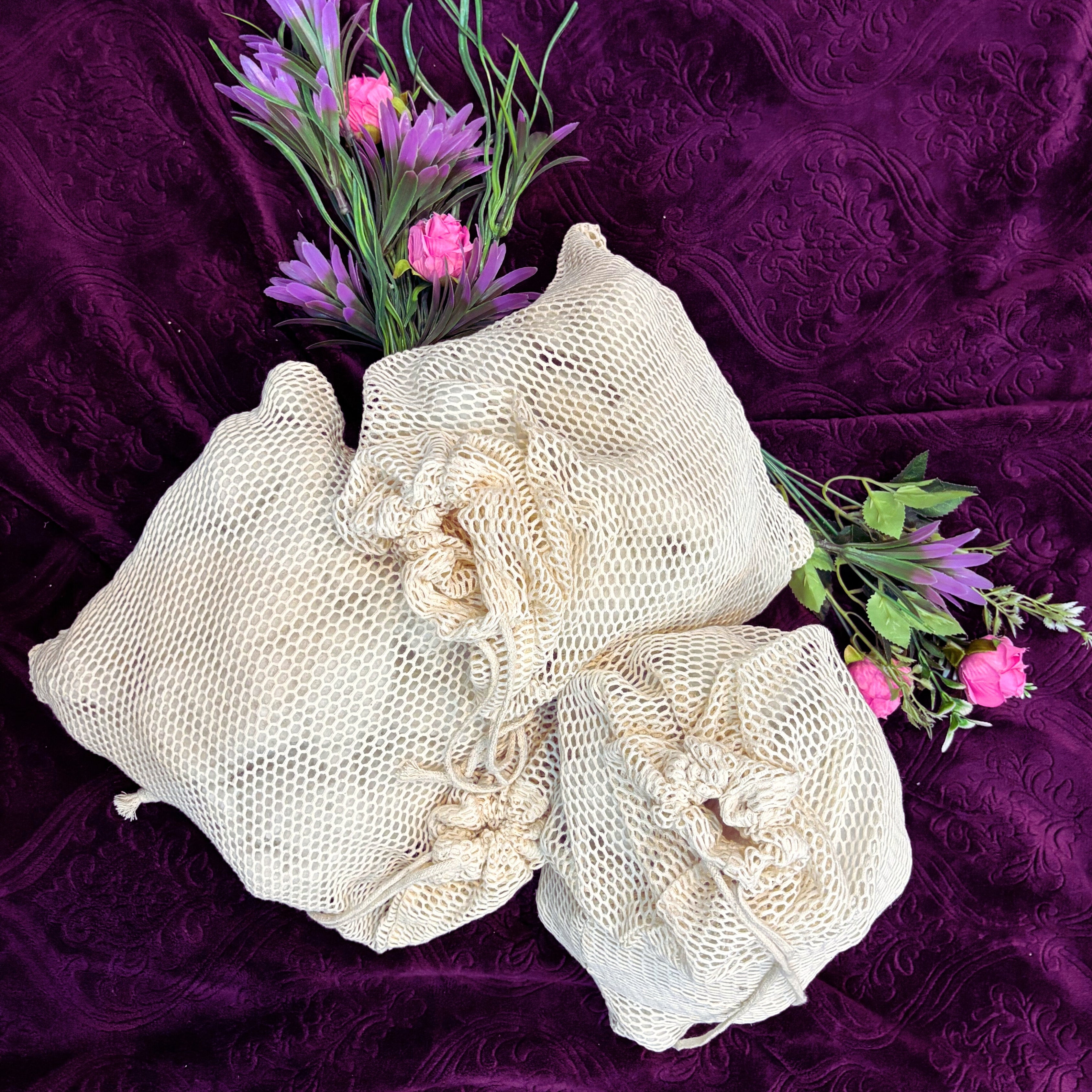 Organic Cotton Laundry Bags. Washable and Reusable. Mesh Storage Bags Premium Quality Bags. Great For Packaging and Storage.