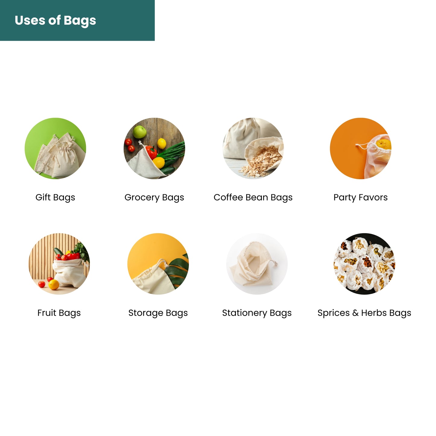 20x25 cm (8x10 Inches) 100% Organic Cotton Single Drawstring Eco-friendly Reusable Cotton Muslin Bags