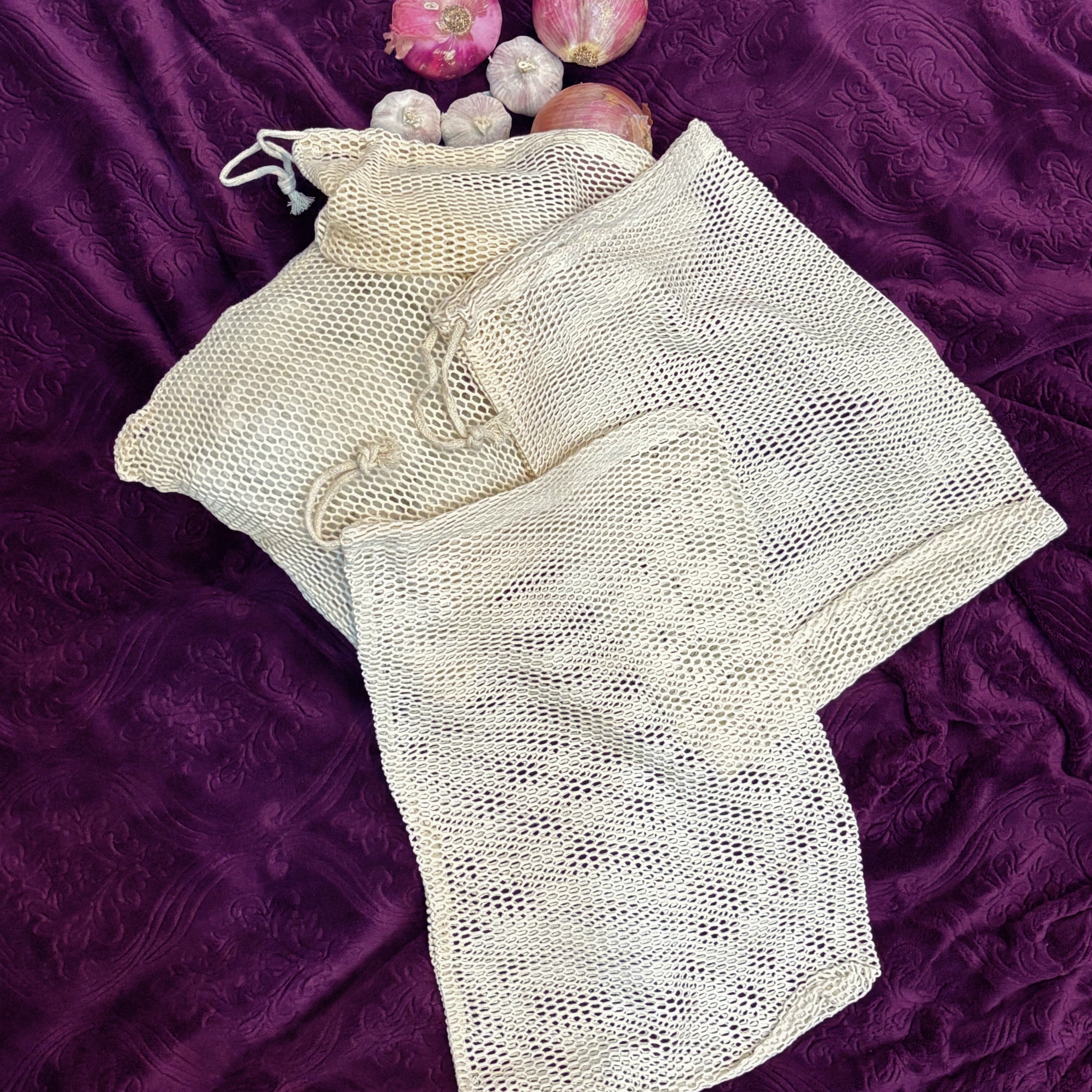 Organic Cotton Laundry Bags. Washable and Reusable. Mesh Storage Bags Premium Quality Bags. Great For Packaging and Storage.