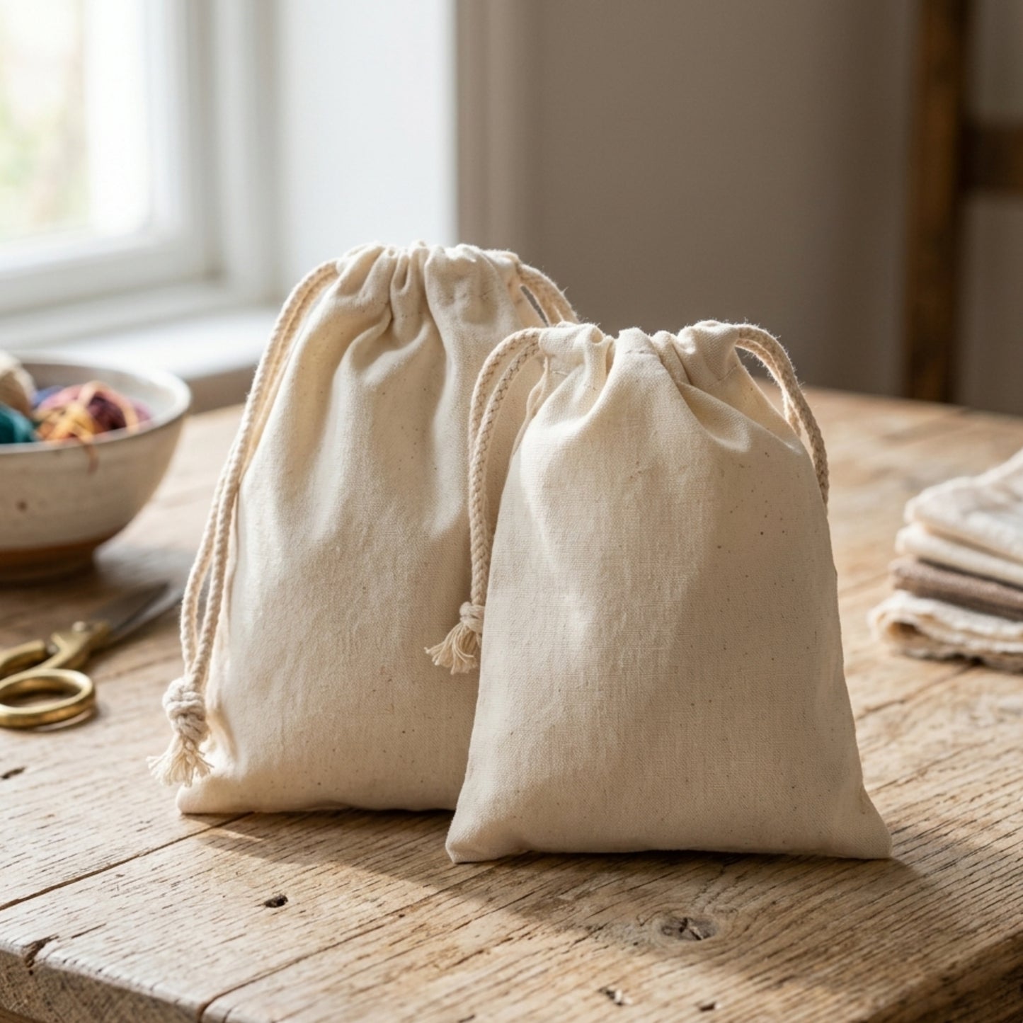 5x8 cm (2x3 Inches) 100% Organic Cotton Double Drawstring Eco-friendly Reusable Cotton Muslin Bags