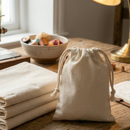 5x8 cm (2x3 Inches) 100% Organic Cotton Double Drawstring Eco-friendly Reusable Cotton Muslin Bags