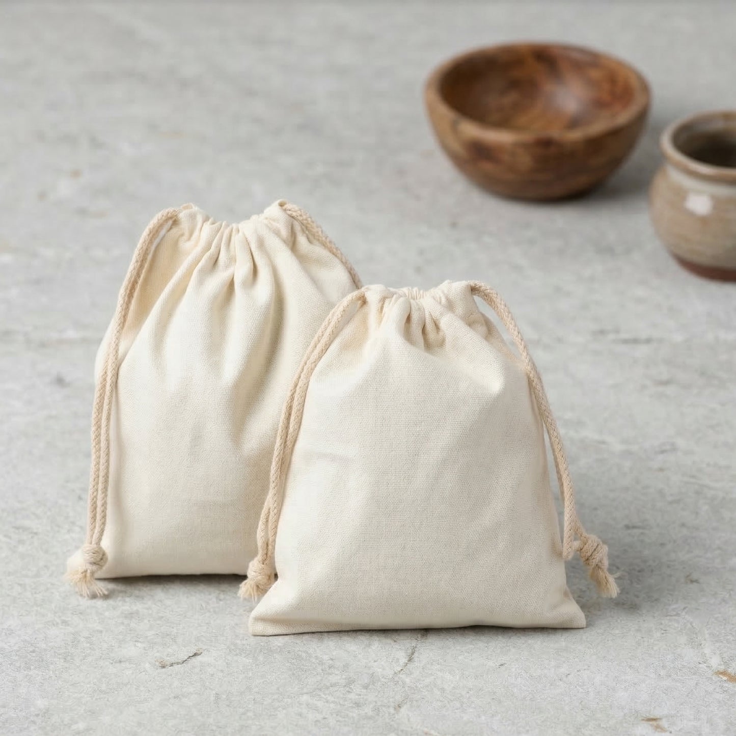5x8 cm (2x3 Inches) 100% Organic Cotton Double Drawstring Eco-friendly Reusable Cotton Muslin Bags