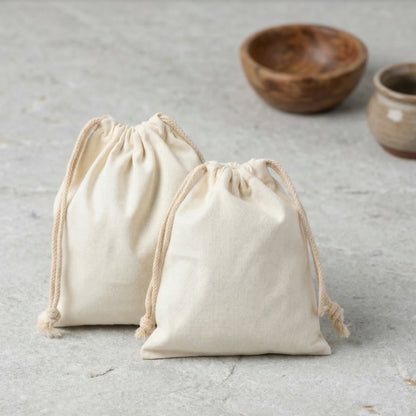 5x8 cm (2x3 Inches) 100% Organic Cotton Double Drawstring Eco-friendly Reusable Cotton Muslin Bags