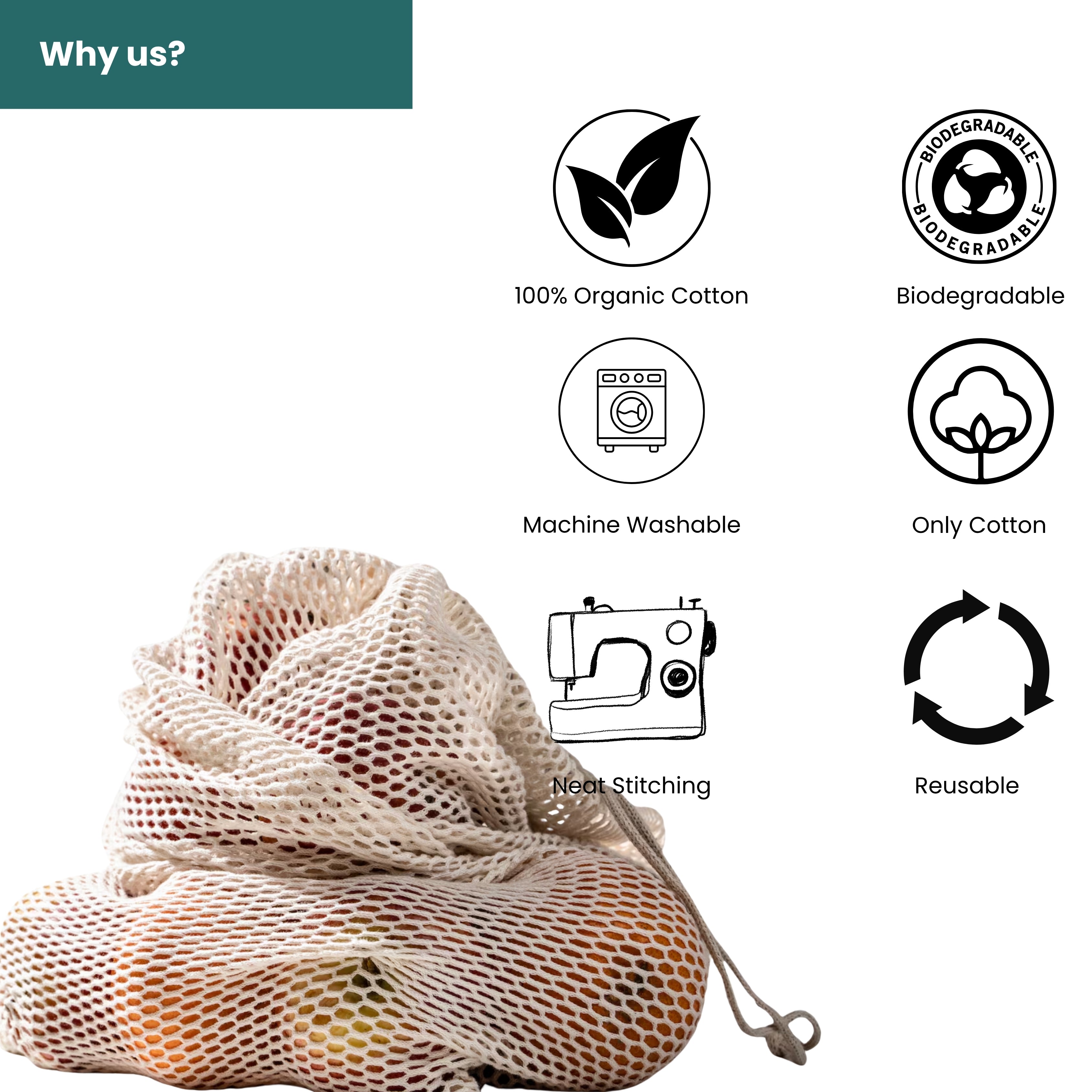 Organic Cotton Laundry Bags. Washable and Reusable. Mesh Storage Bags Premium Quality Bags. Great For Packaging and Storage.