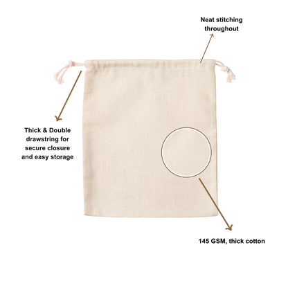 5x8 cm (2x3 Inches) 100% Organic Cotton Double Drawstring Eco-friendly Reusable Cotton Muslin Bags