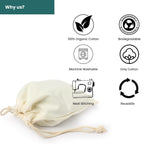 13x25 cm (5x10 Inches) 100% Organic Cotton Double Drawstring Eco-friendly Reusable Cotton Muslin Bags (100 pcs)