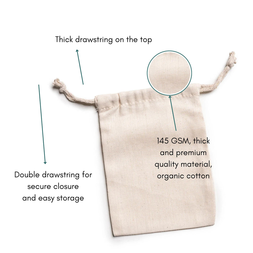 13x25 cm (5x10 Inches) 100% Organic Cotton Double Drawstring Eco-friendly Reusable Cotton Muslin Bags (100 pcs)
