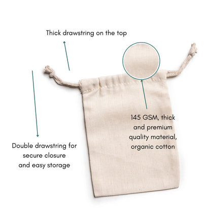 13x25 cm (5x10 Inches) 100% Organic Cotton Double Drawstring Eco-friendly Reusable Cotton Muslin Bags (100 pcs)