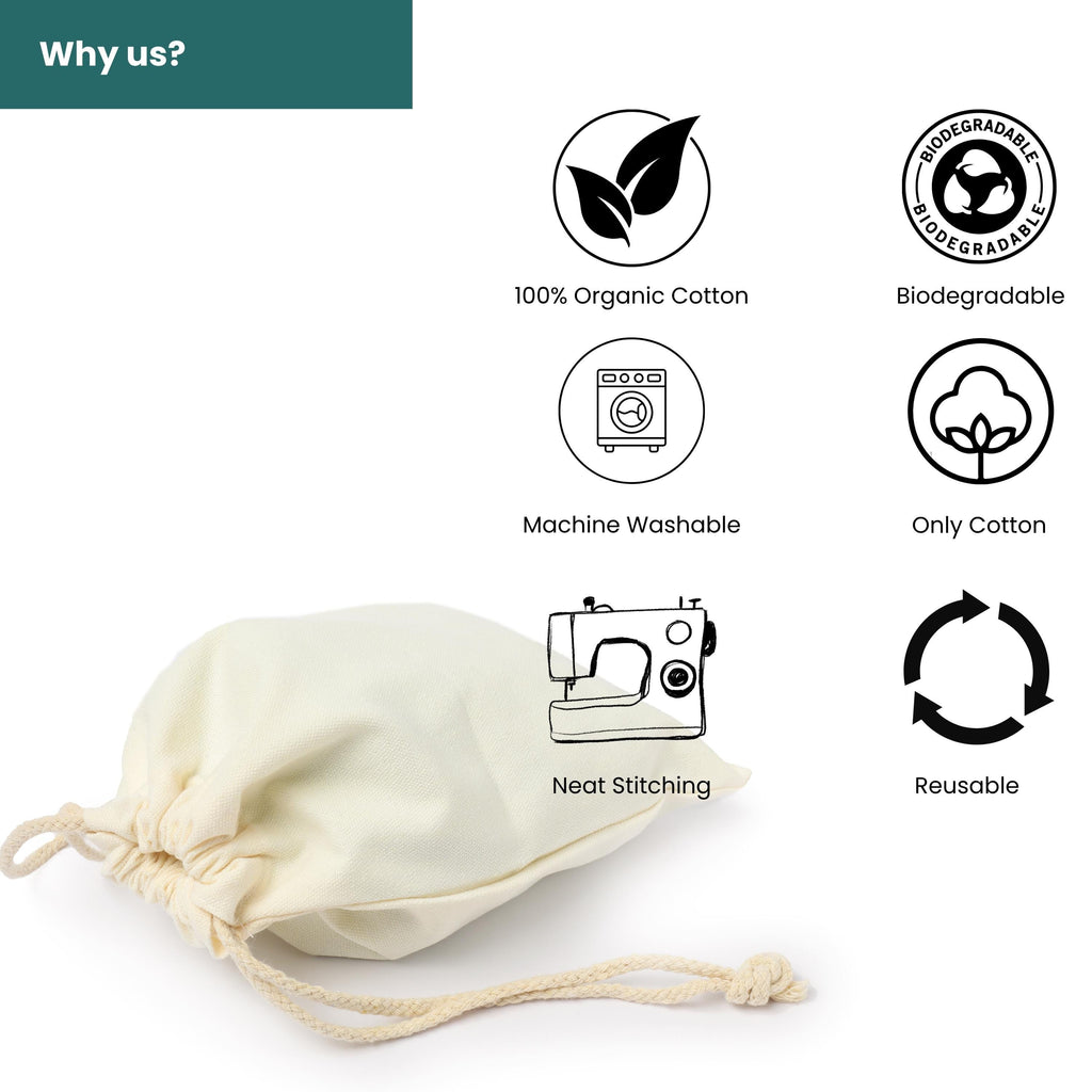 100% Organic Cotton Double Drawstring Eco-friendly Reusable Cotton Muslin Bags
